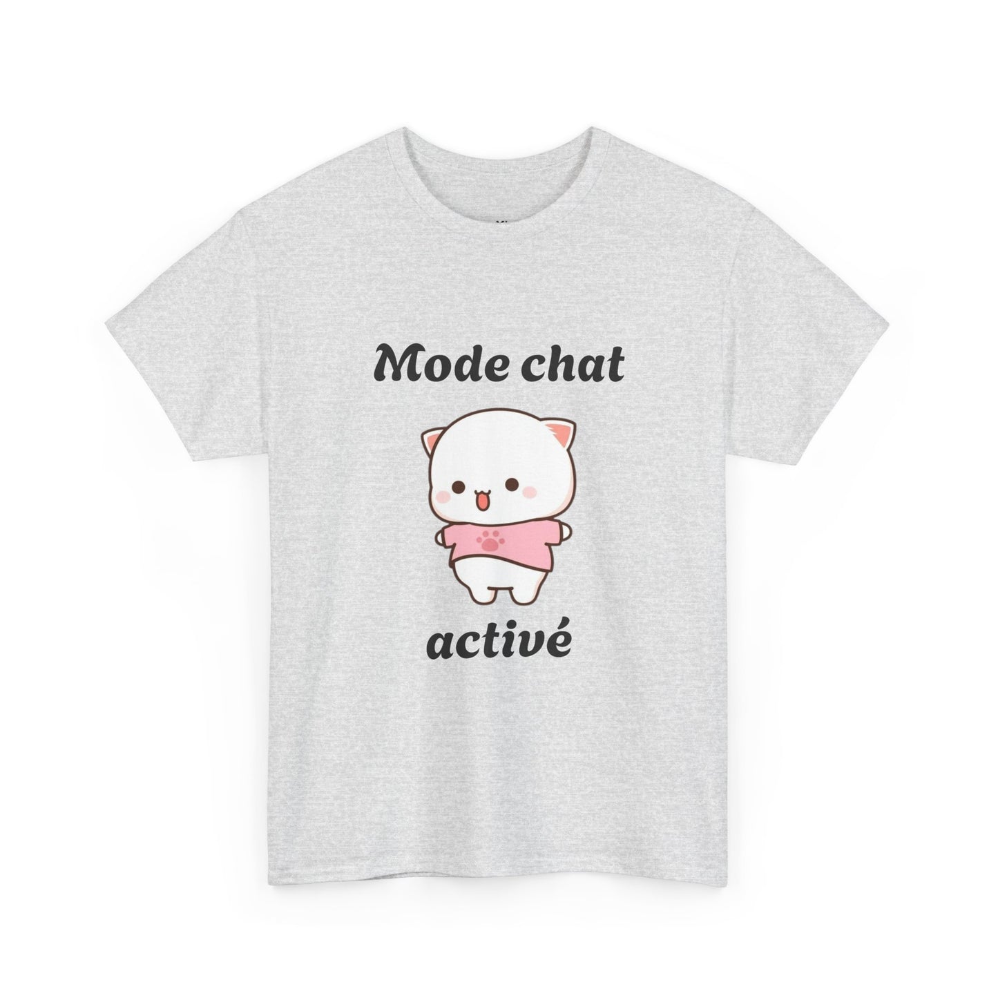 T-shirt unisex 100% coton "Mode chat activé" avec notre adorable petit chat.