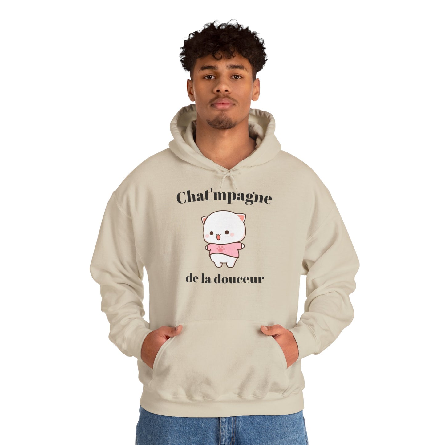Hoodie unisexe "Chat'mpagne de la douceur" avec notre adorable petit chat.