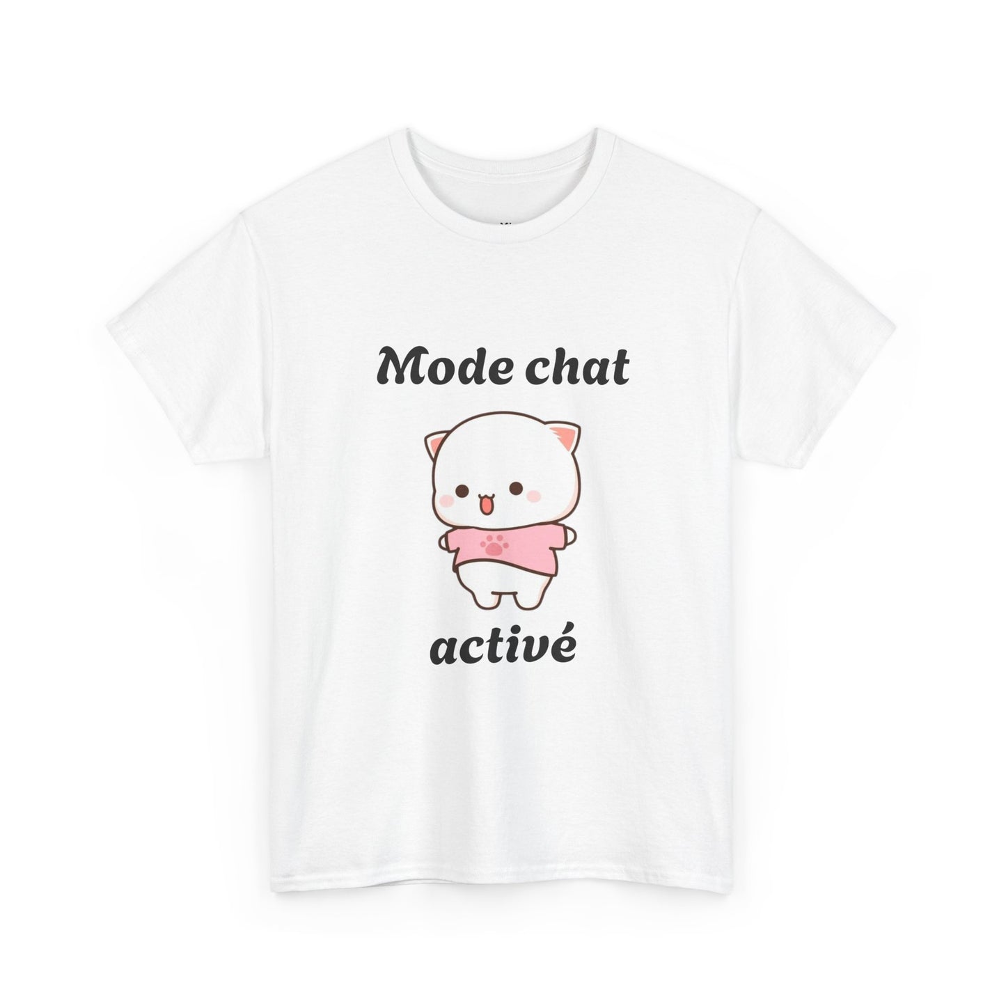 T-shirt unisex 100% coton "Mode chat activé" avec notre adorable petit chat.