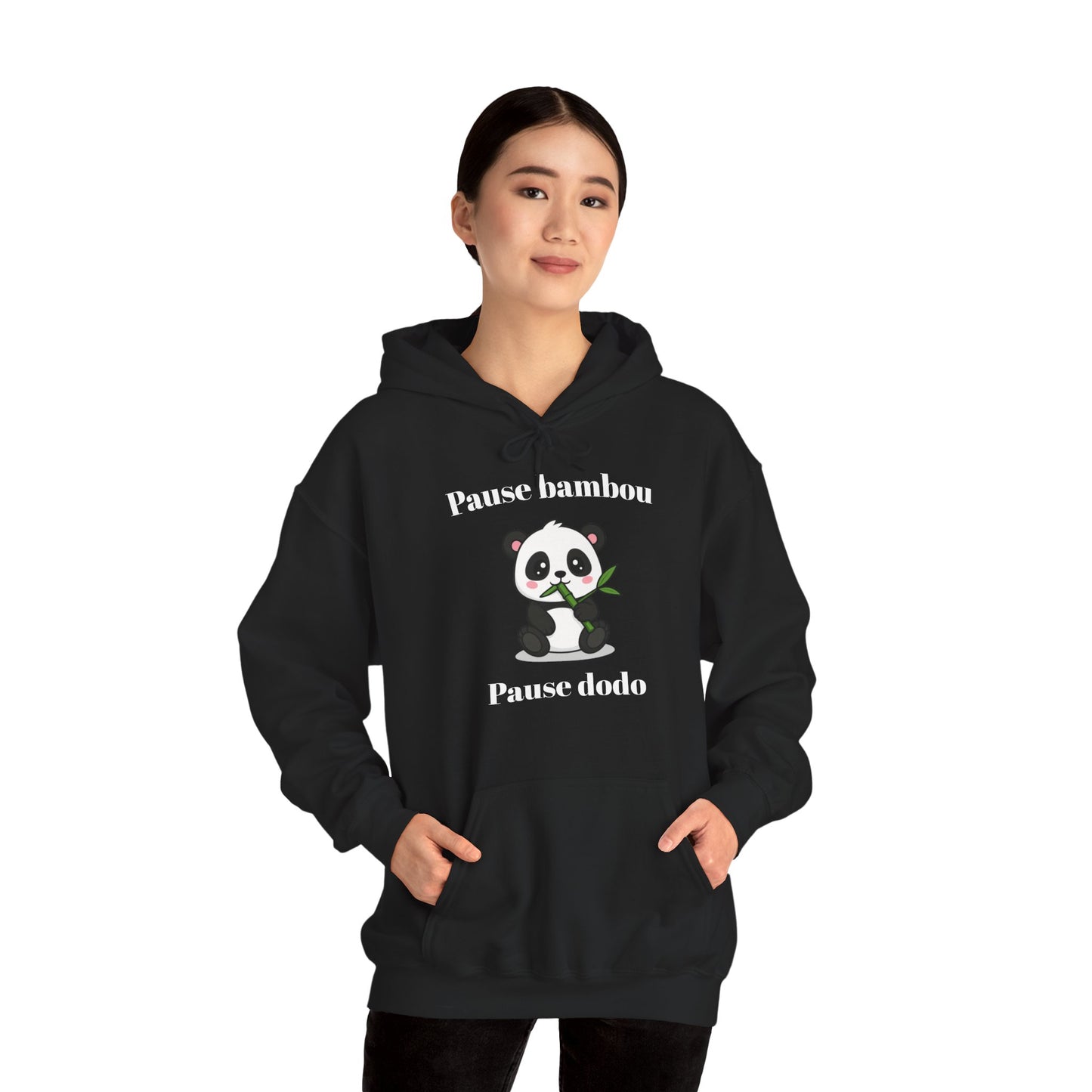 Hoodie unisexe "Pause bambou, Pause dodo" avec notre adorable petit panda.