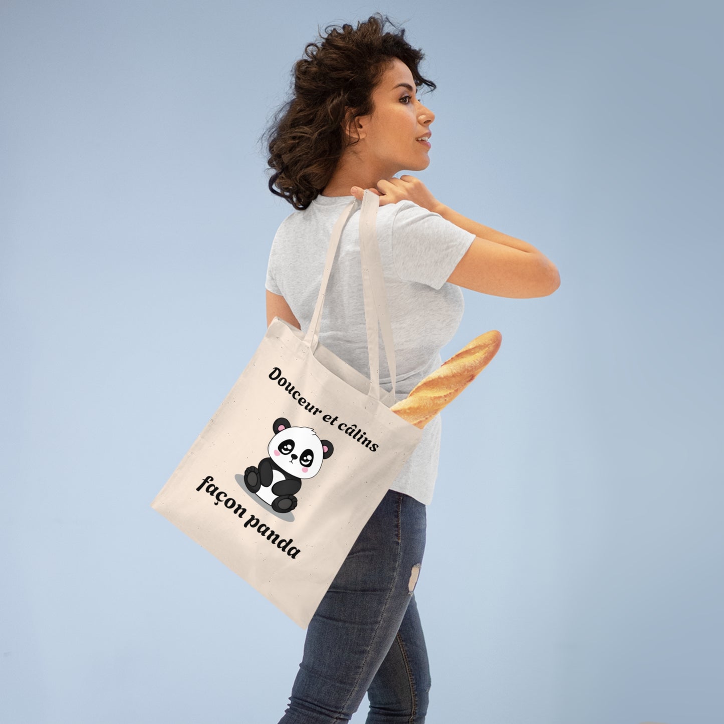 Tote bag 100% coton, couture renforcé "Douceur et câlins, façon panda" avec notre adorable petit panda.