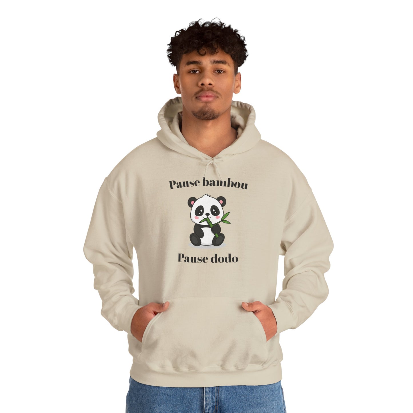 Hoodie unisexe "Pause bambou, Pause dodo" avec notre adorable petit panda.