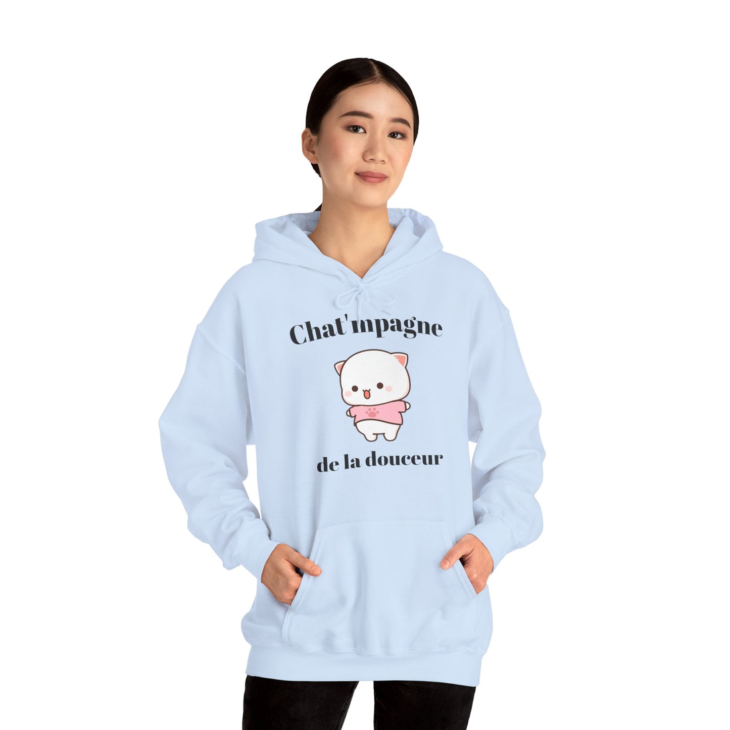 Hoodie unisexe "Chat'mpagne de la douceur" avec notre adorable petit chat.