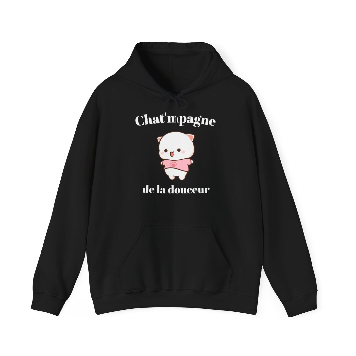 Hoodie unisexe "Chat'mpagne de la douceur" avec notre adorable petit chat.