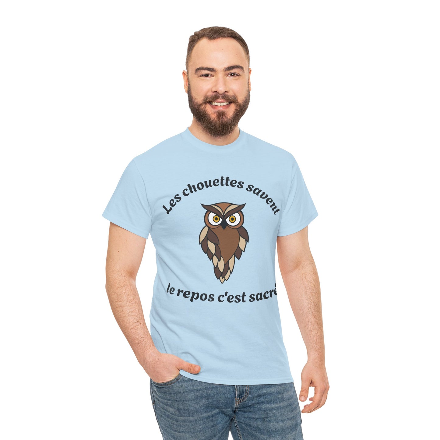 T-shirt unisex 100% coton "Les chouettes savent, le repos c'est sacré" avec notre adorable petite chouette.