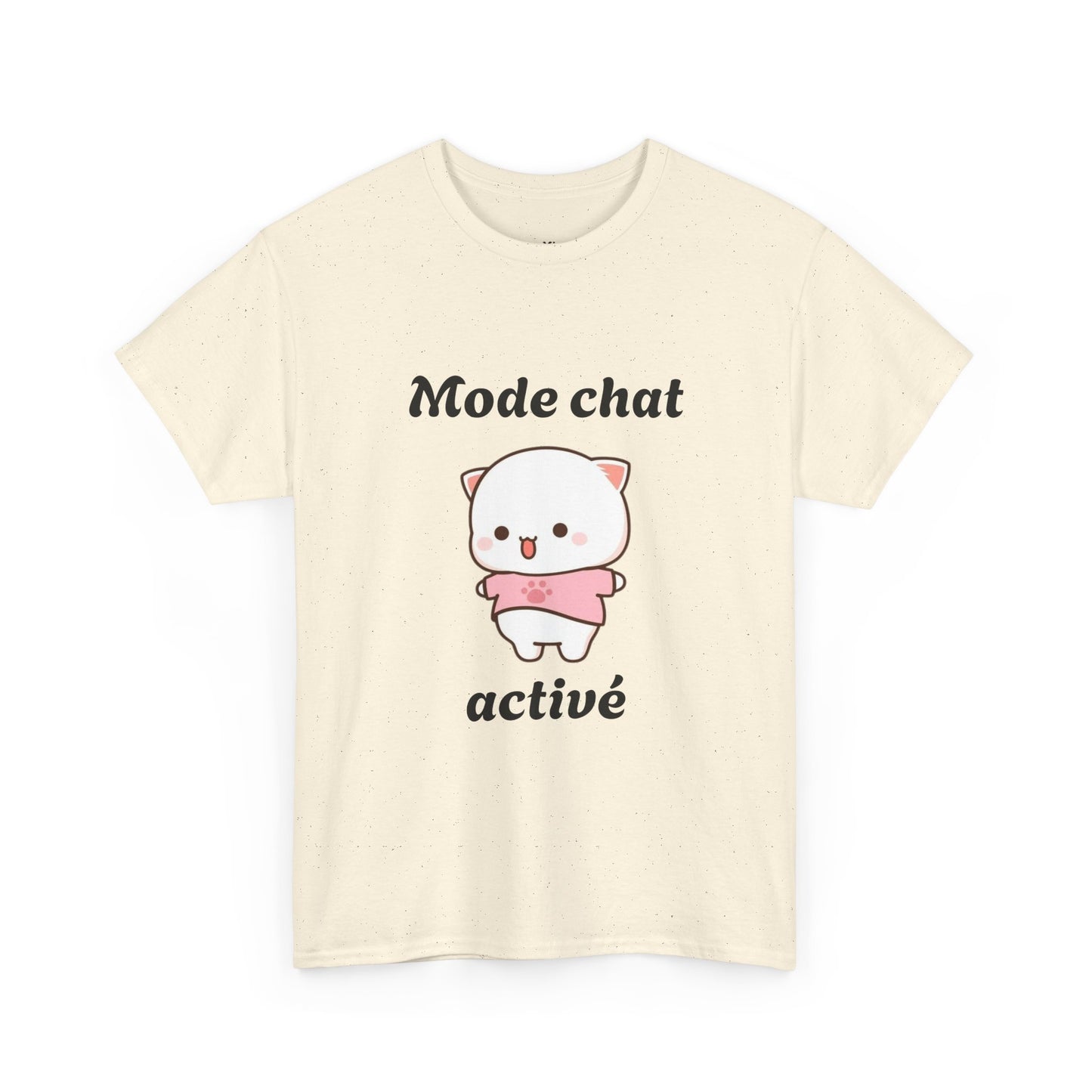 T-shirt unisex 100% coton "Mode chat activé" avec notre adorable petit chat.