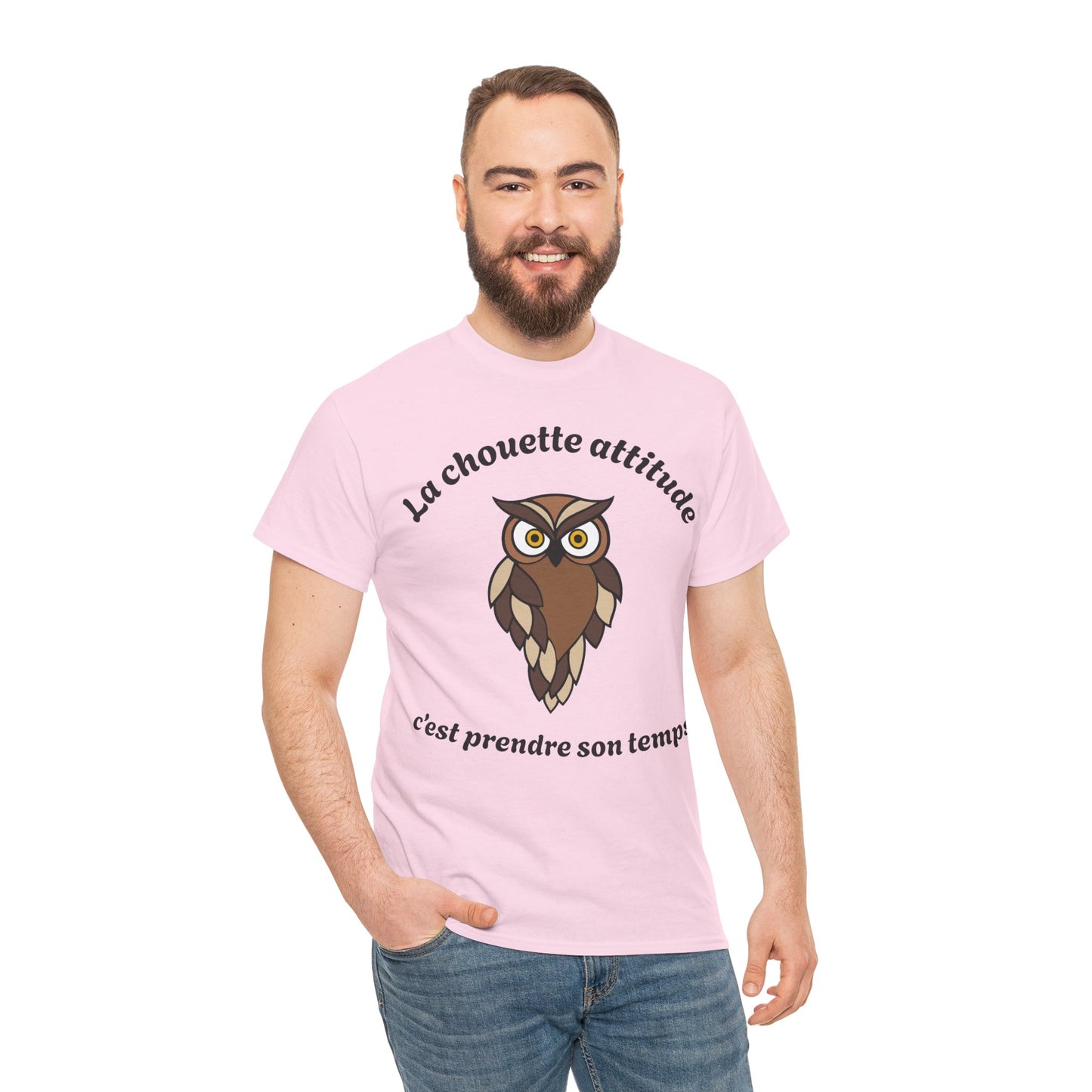 T-shirt unisex 100% coton "La chouette attitude, c’est prendre son temps" avec notre adorable petite chouette.