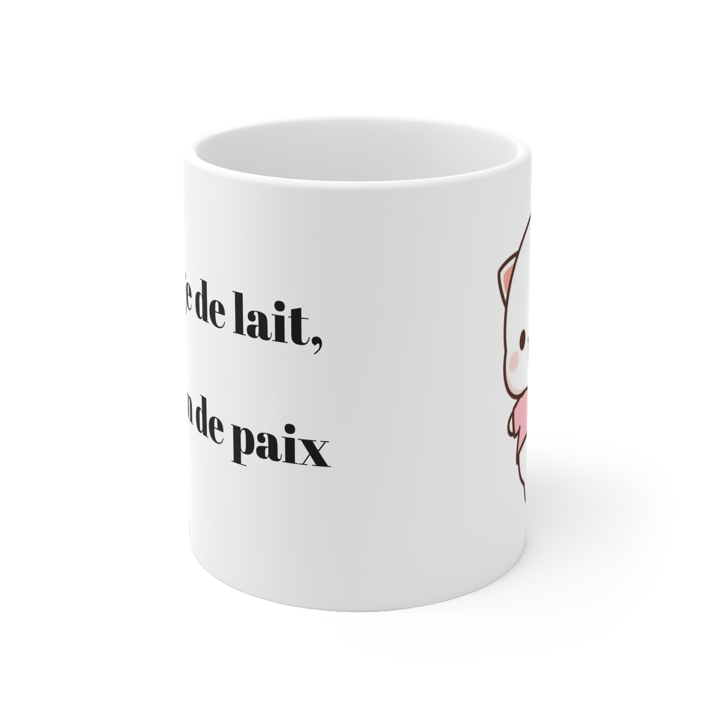 Mug en céramique "Un nuage de lait, un océan de paix" avec notre adorable petit chat.