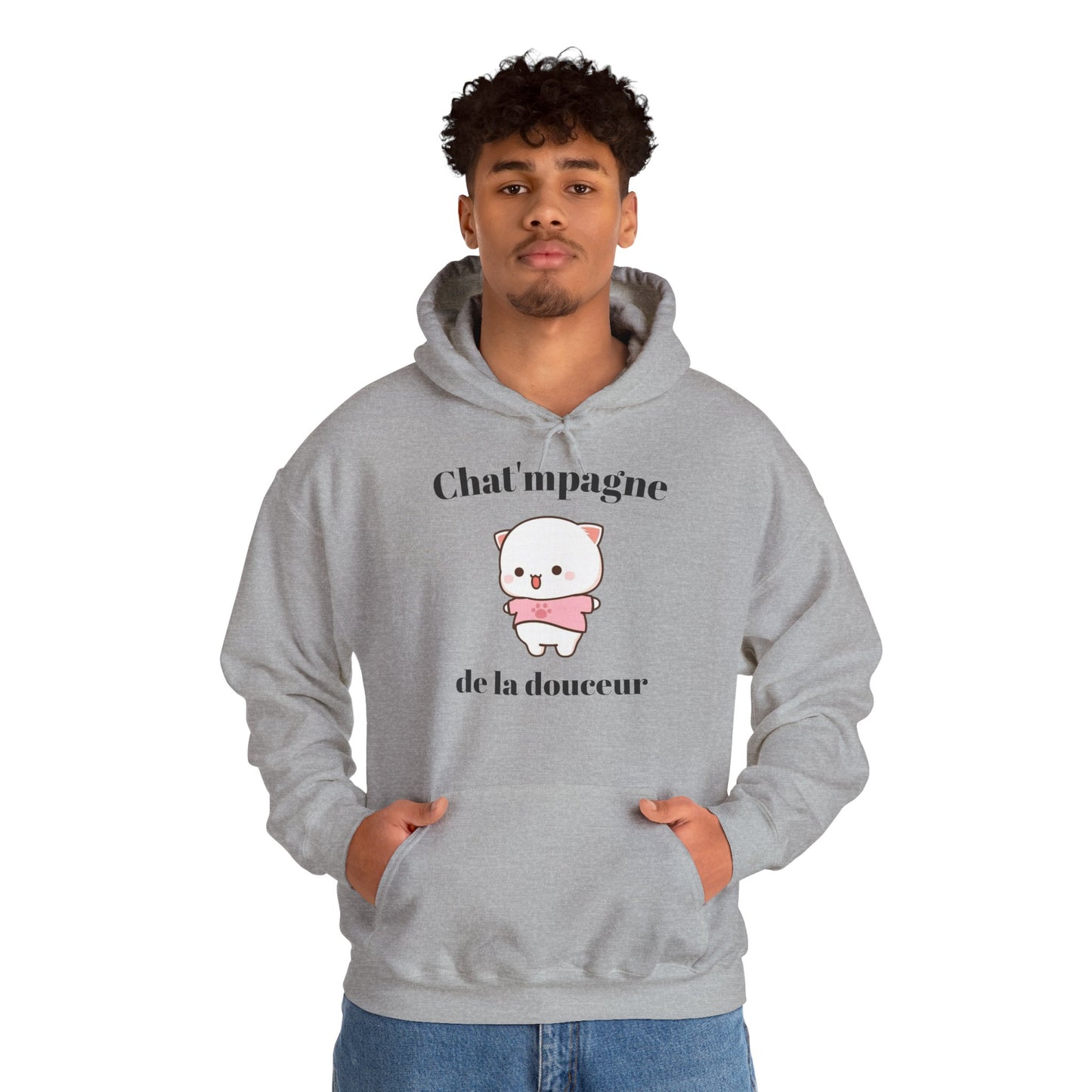 Hoodie unisexe "Chat'mpagne de la douceur" avec notre adorable petit chat.