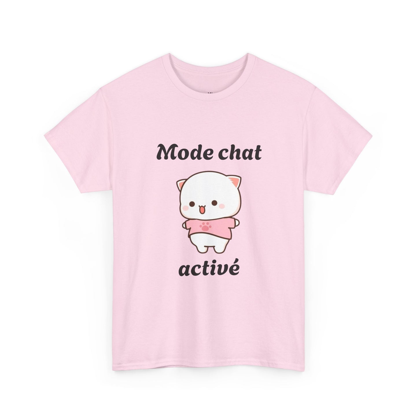 T-shirt unisex 100% coton "Mode chat activé" avec notre adorable petit chat.