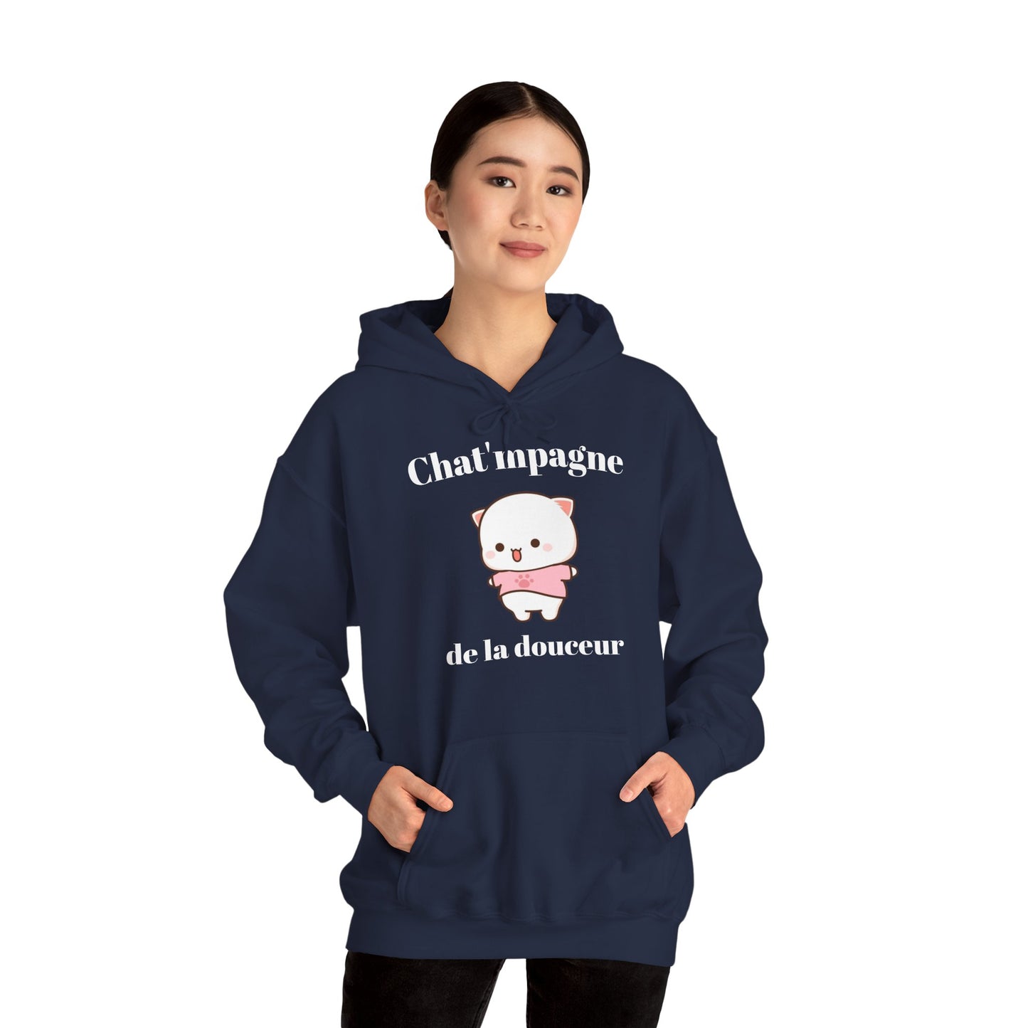 Hoodie unisexe "Chat'mpagne de la douceur" avec notre adorable petit chat.