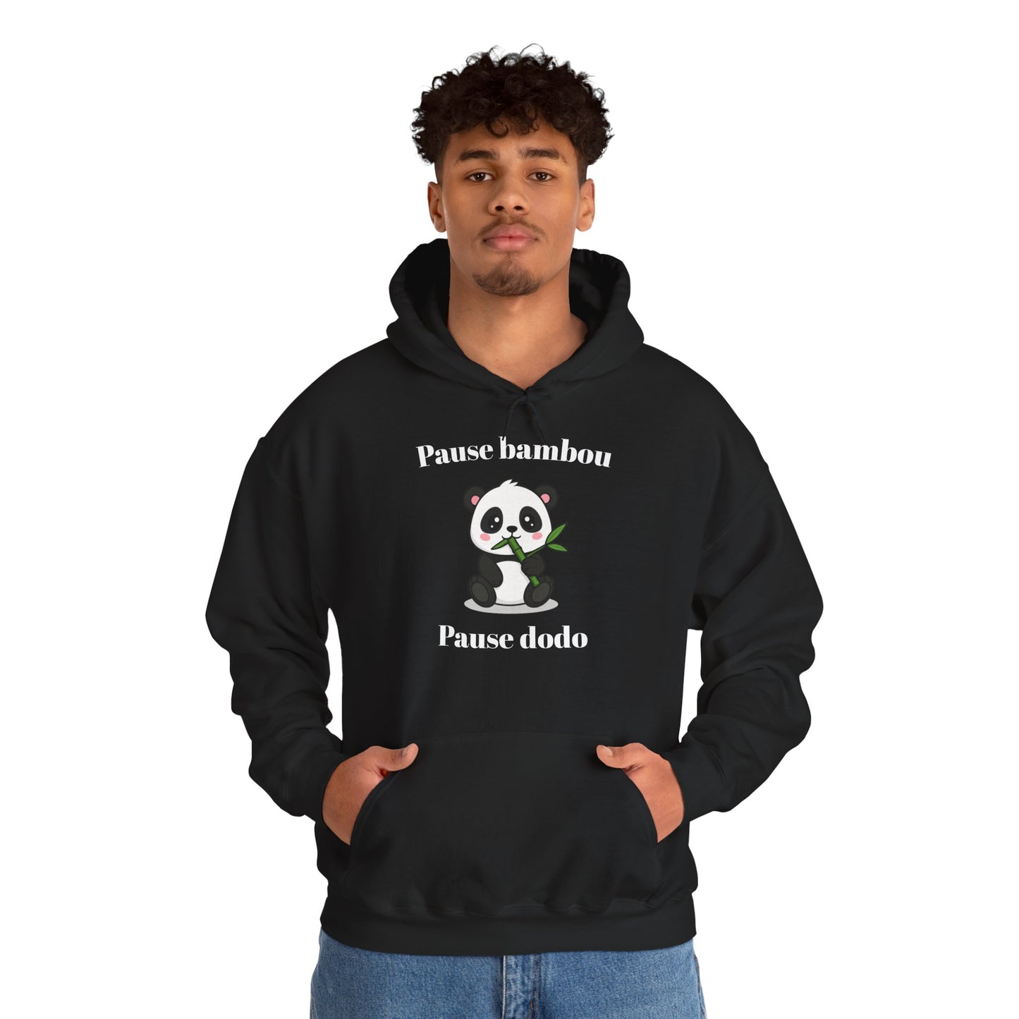 Hoodie unisexe "Pause bambou, Pause dodo" avec notre adorable petit panda.