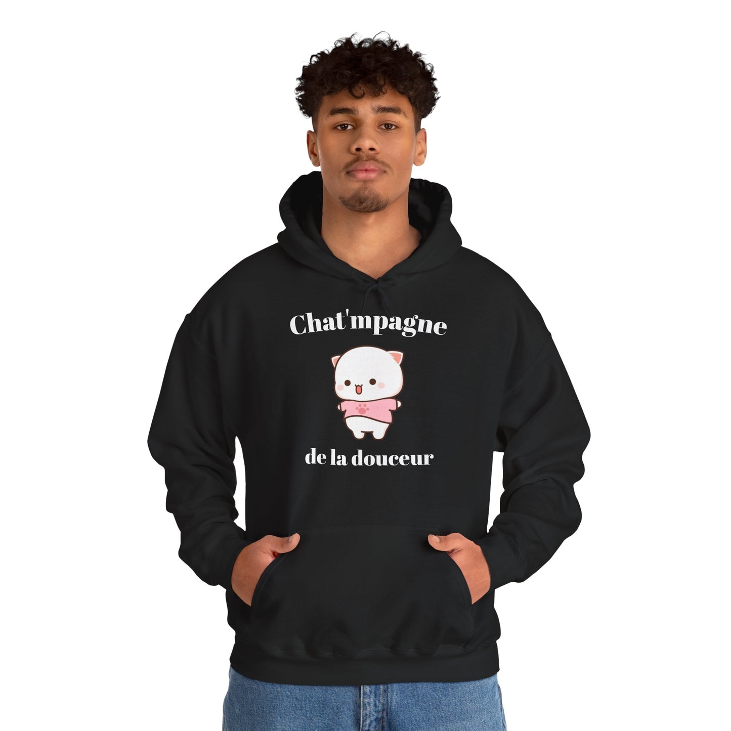 Hoodie unisexe "Chat'mpagne de la douceur" avec notre adorable petit chat.