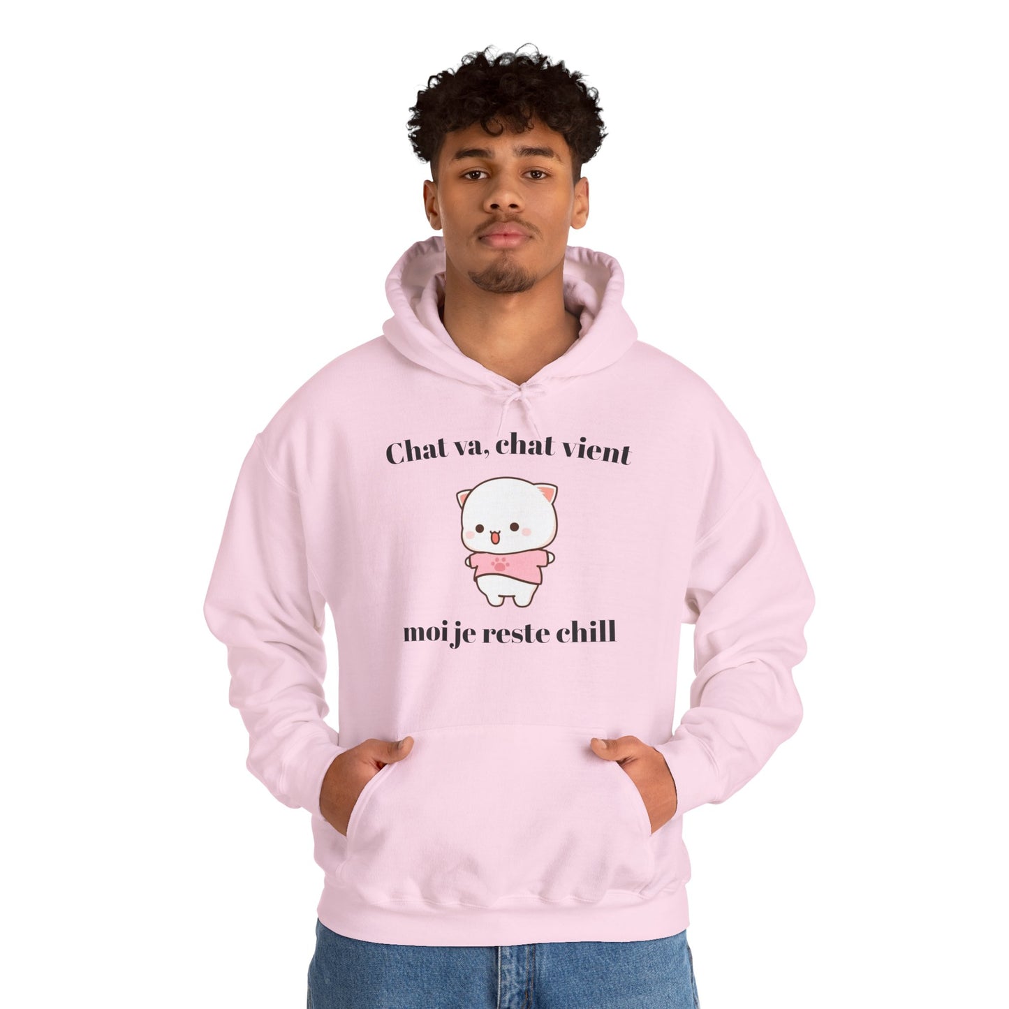 Hoodie unisexe "Chat va, chat vient, moi je reste chill" avec notre adorable petit chat.