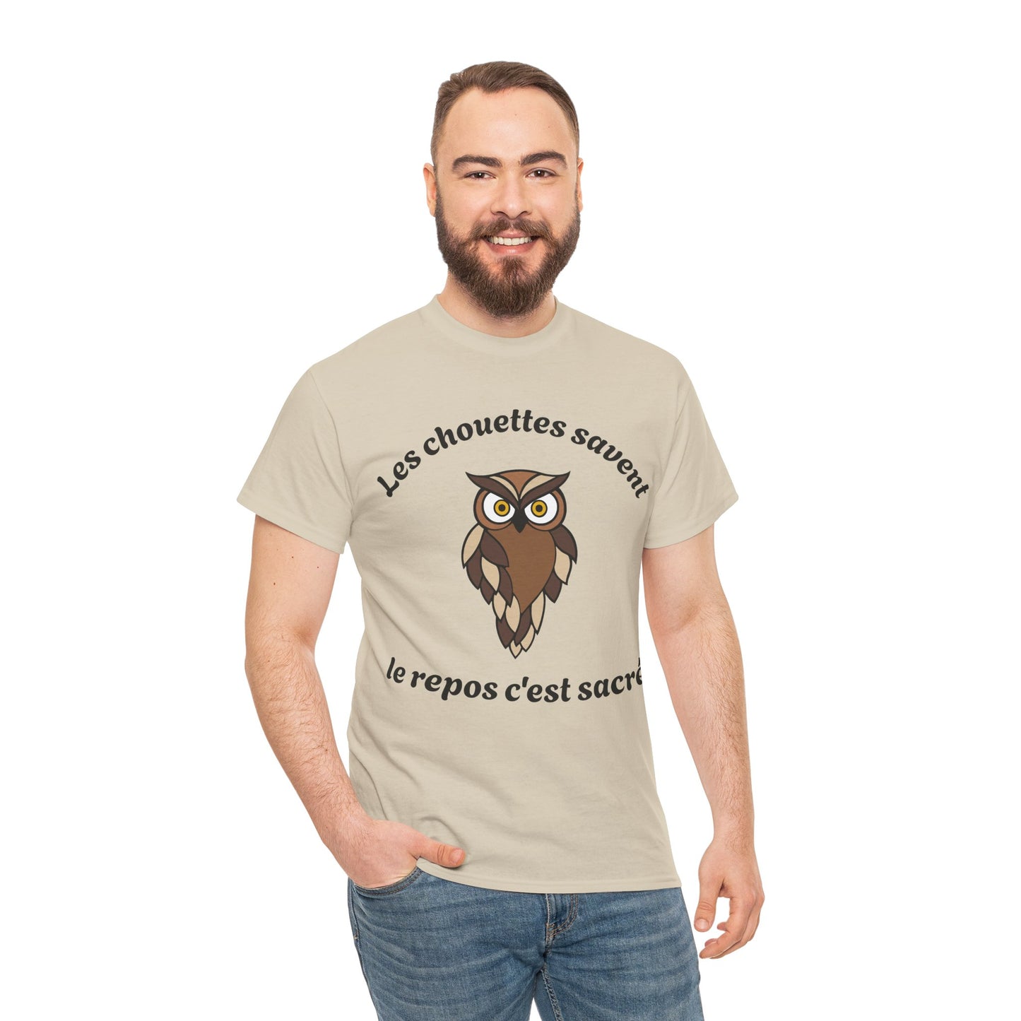 T-shirt unisex 100% coton "Les chouettes savent, le repos c'est sacré" avec notre adorable petite chouette.