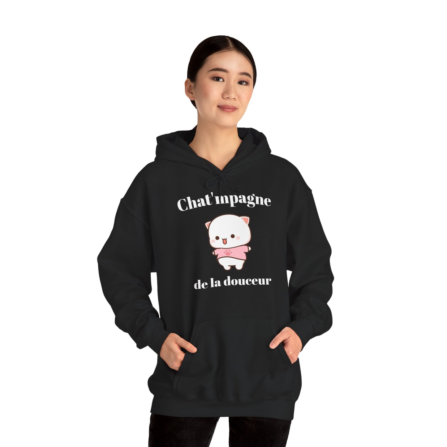 Hoodie unisexe "Chat'mpagne de la douceur" avec notre adorable petit chat.