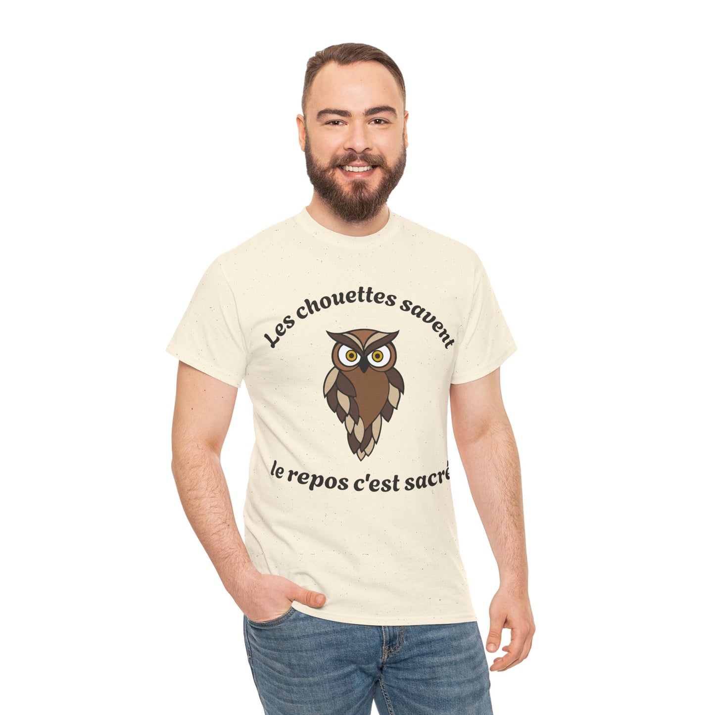 T-shirt unisex 100% coton "Les chouettes savent, le repos c'est sacré" avec notre adorable petite chouette.