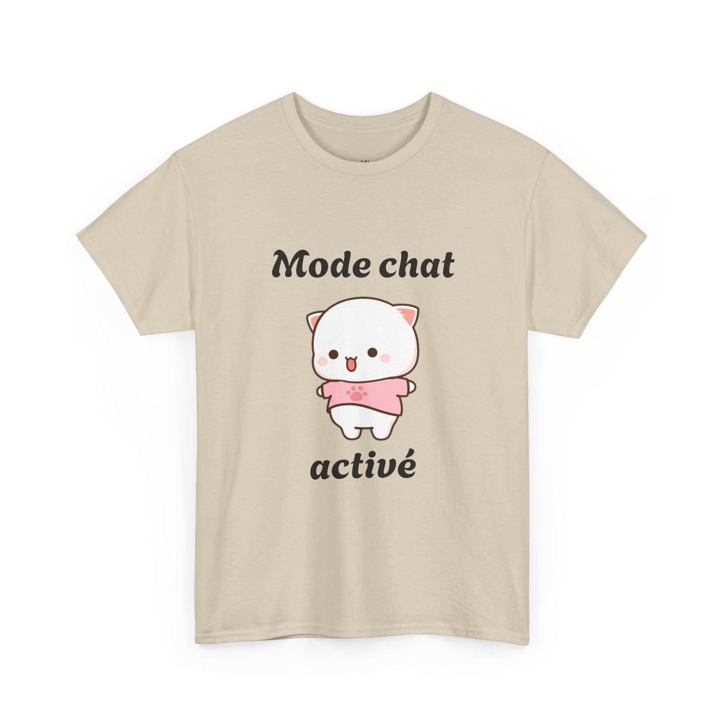 T-shirt unisex 100% coton "Mode chat activé" avec notre adorable petit chat.