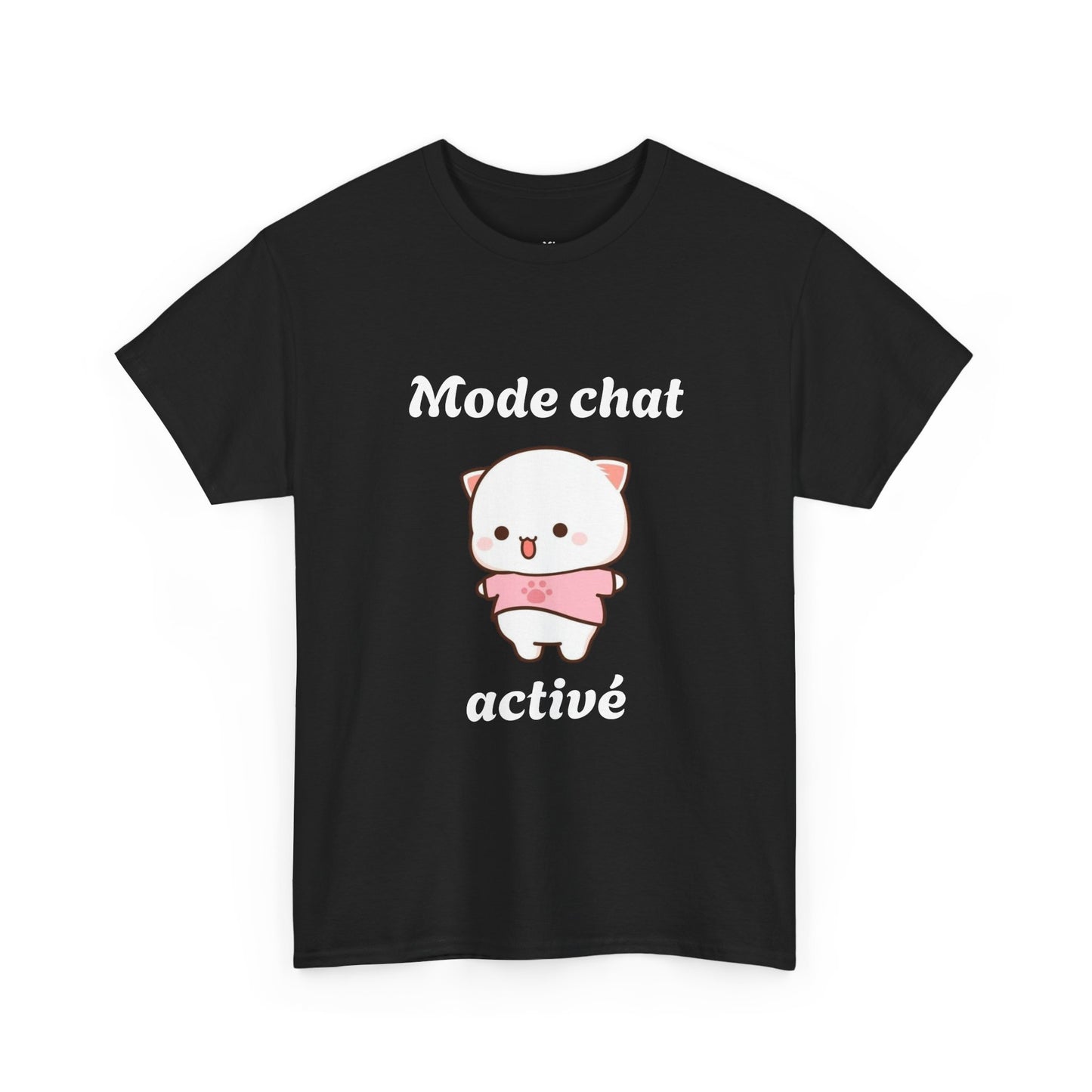 T-shirt unisex 100% coton "Mode chat activé" avec notre adorable petit chat.
