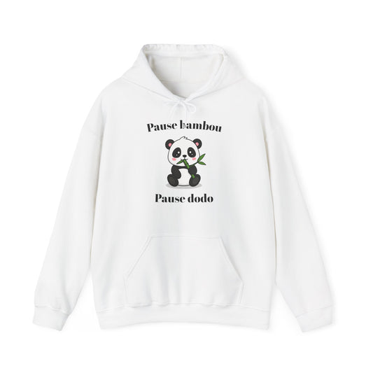 Hoodie unisexe "Pause bambou, Pause dodo" avec notre adorable petit panda.