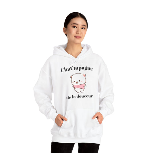 Hoodie unisexe "Chat'mpagne de la douceur" avec notre adorable petit chat.