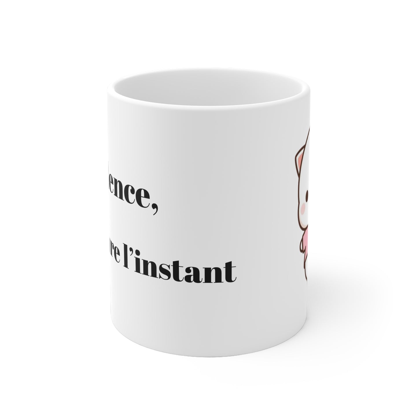 Mug en céramique "Silence, je savoure l'instant" avec notre adorable petit chat.