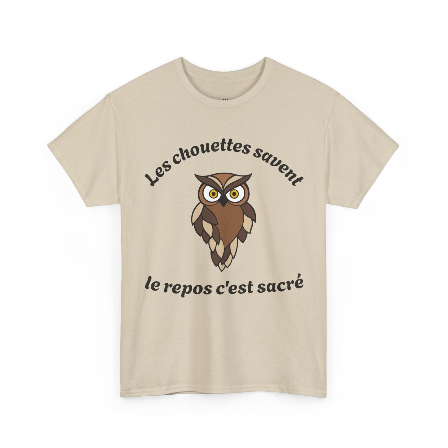 T-shirt unisex 100% coton "Les chouettes savent, le repos c'est sacré" avec notre adorable petite chouette.
