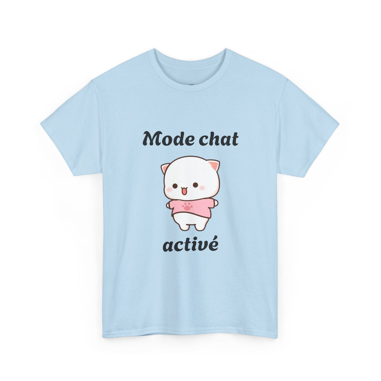 T-shirt unisex 100% coton "Mode chat activé" avec notre adorable petit chat.
