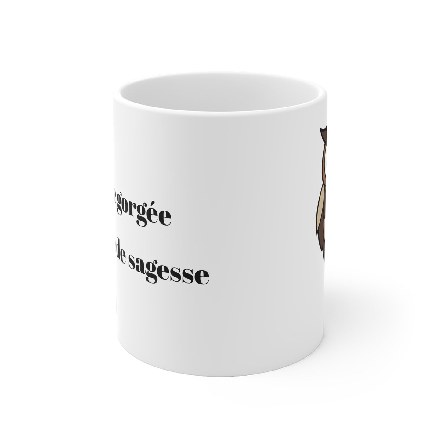Mug en céramique "Chaque gorgée, un souffle de sagesse" avec notre adorable petite chouette.