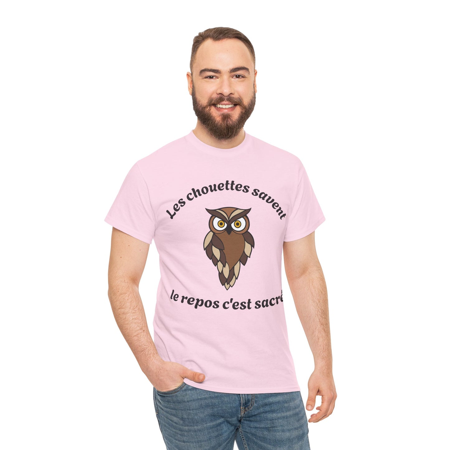 T-shirt unisex 100% coton "Les chouettes savent, le repos c'est sacré" avec notre adorable petite chouette.