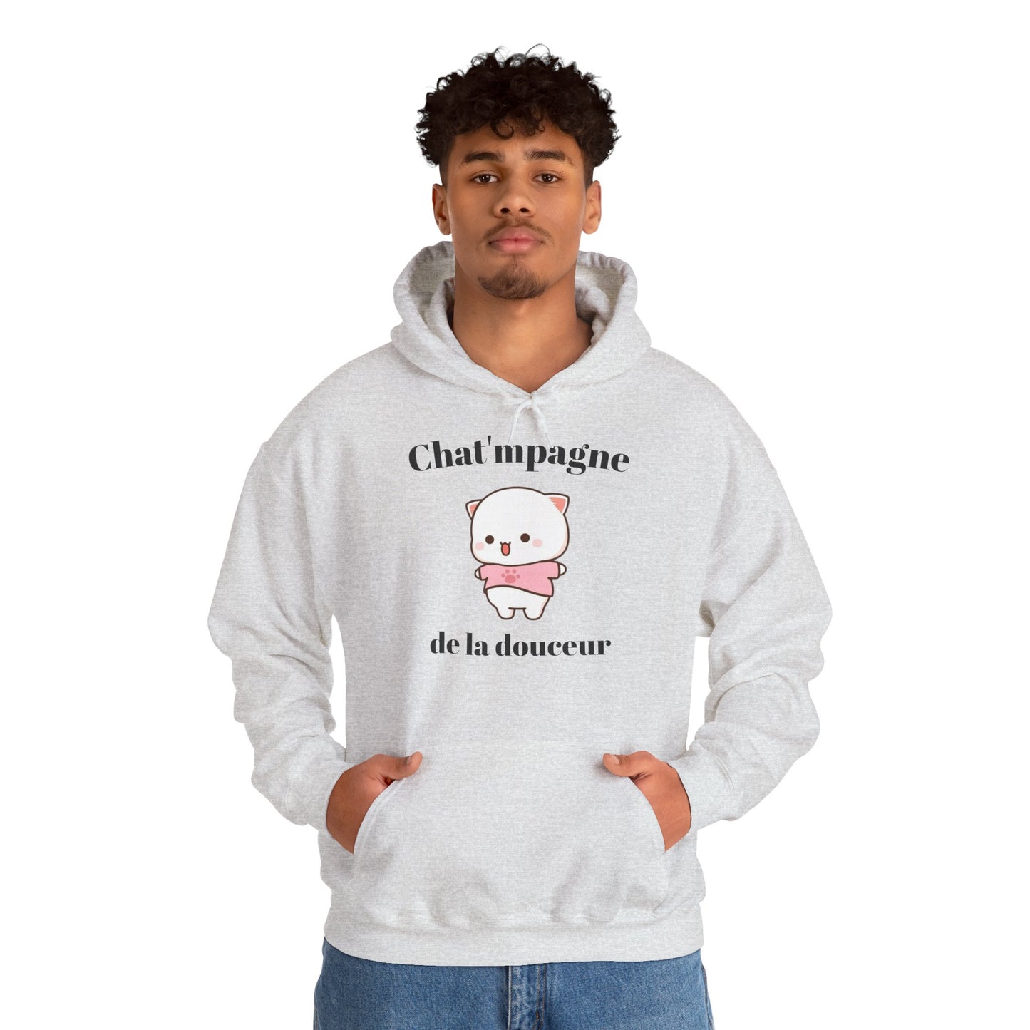 Hoodie unisexe "Chat'mpagne de la douceur" avec notre adorable petit chat.