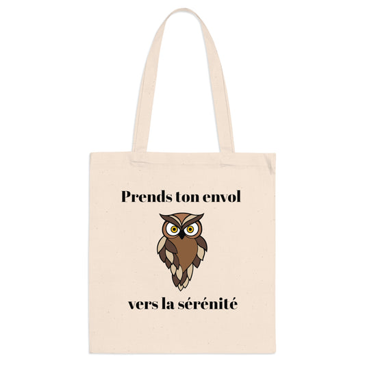 Tote bag 100% coton, couture renforcé "Prends ton envol vers la sérénité" avec notre adorable petite chouette.