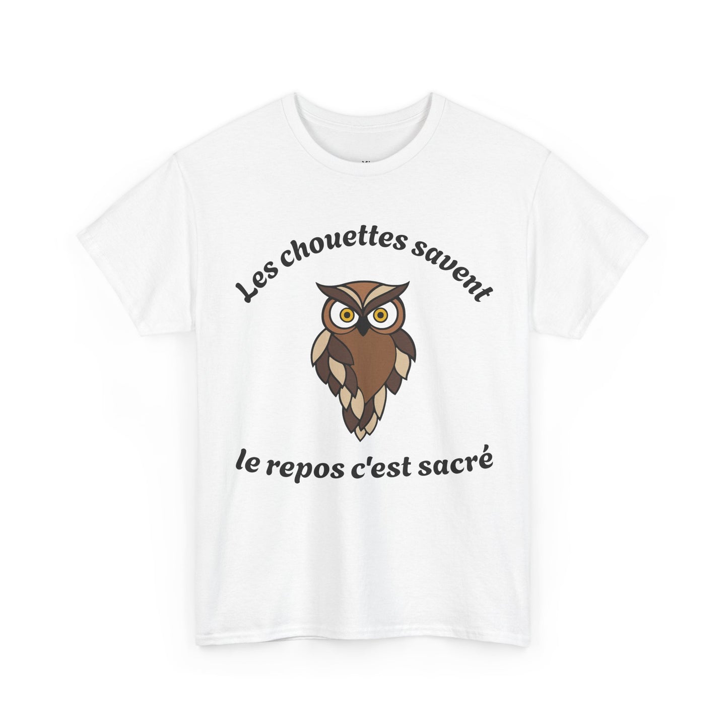 T-shirt unisex 100% coton "Les chouettes savent, le repos c'est sacré" avec notre adorable petite chouette.