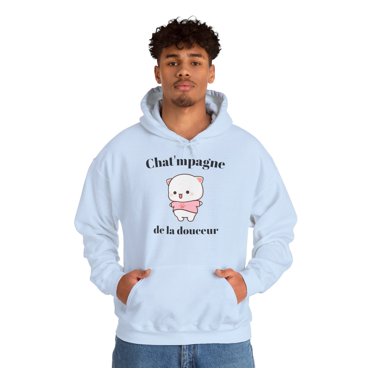 Hoodie unisexe "Chat'mpagne de la douceur" avec notre adorable petit chat.