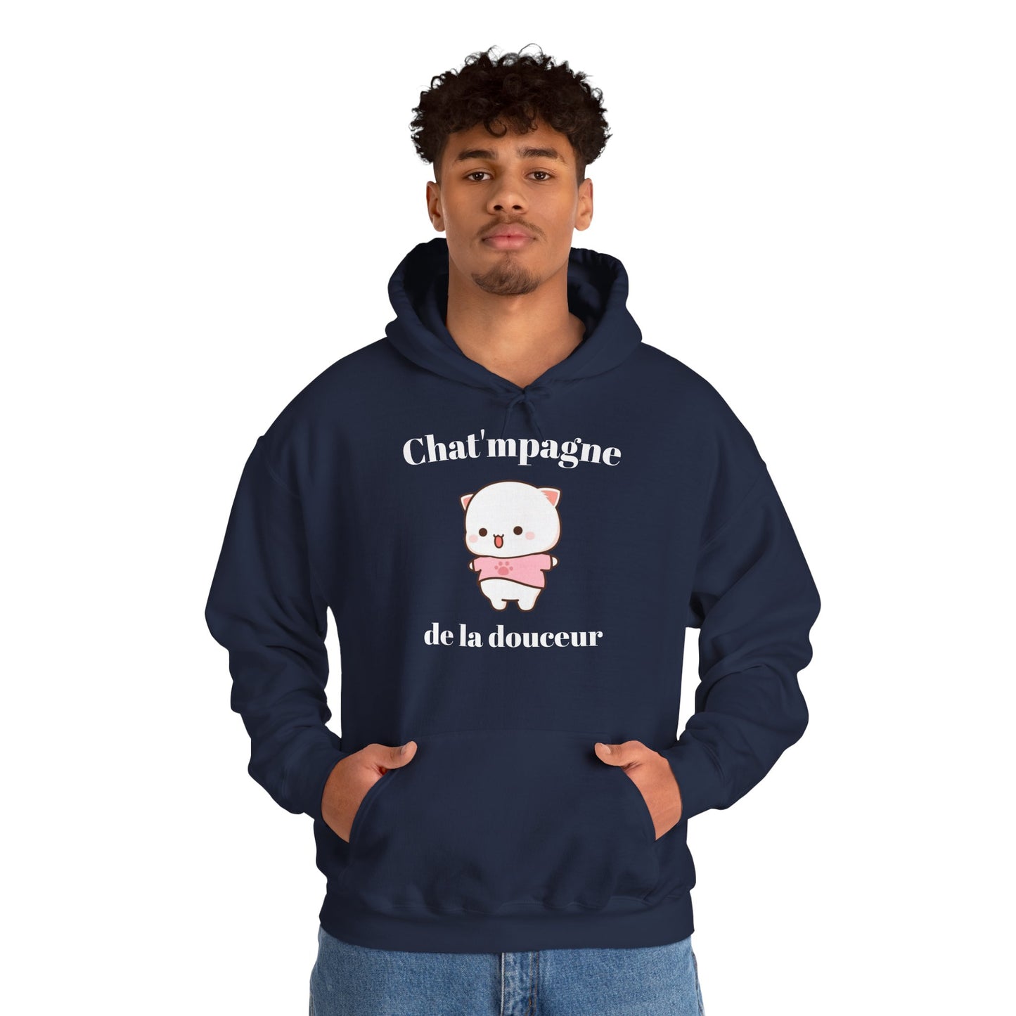 Hoodie unisexe "Chat'mpagne de la douceur" avec notre adorable petit chat.