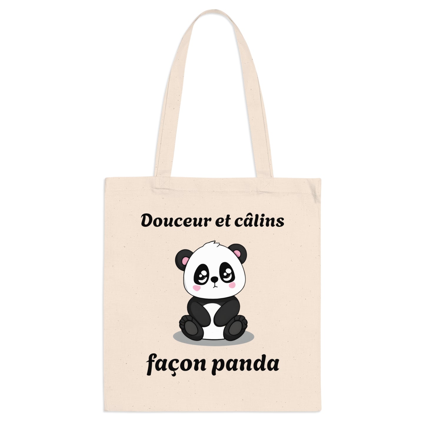 Tote bag 100% coton, couture renforcé "Douceur et câlins, façon panda" avec notre adorable petit panda.