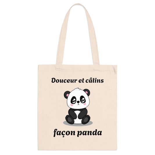 Tote bag 100% coton, couture renforcé "Douceur et câlins, façon panda" avec notre adorable petit panda.